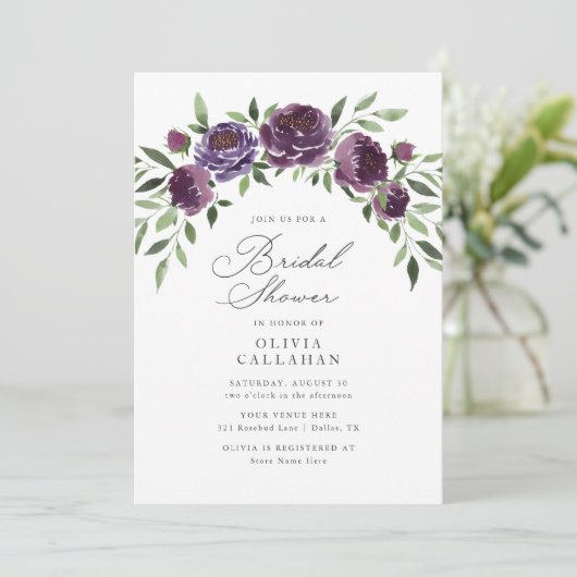 Elegante rustieke pruim Paarse bloemen Vrijgezelle Kaart (Staand voorkant)