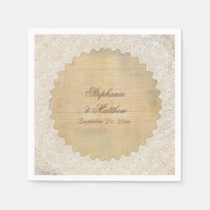 Elegante rustieke receptie Decor  kant n hout Servetten