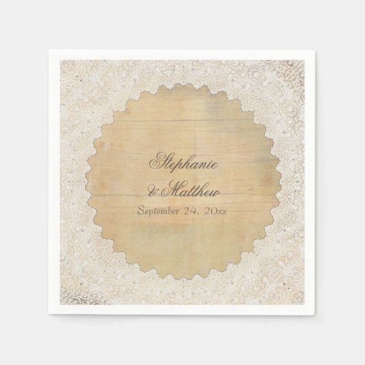 Elegante rustieke receptie Decor  kant n hout Servetten (Voorkant)