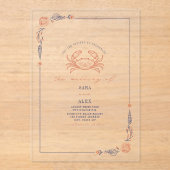 Elegante rustieke rode & blauwe strand bruiloft kr acryl uitnodigingen (Voorkant)