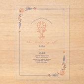 Elegante rustieke rode & blauwe strand bruiloft kr acryl uitnodigingen (Voorkant)