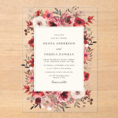 Elegante rustieke rode bloemen herfst bruiloft acryl uitnodigingen (Voorkant)