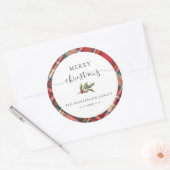 Elegante Rustieke Rode Geruite Kerstmis Ronde Sticker (Envelop)