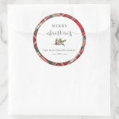 Elegante Rustieke Rode Geruite Kerstmis Ronde Sticker (Tas)