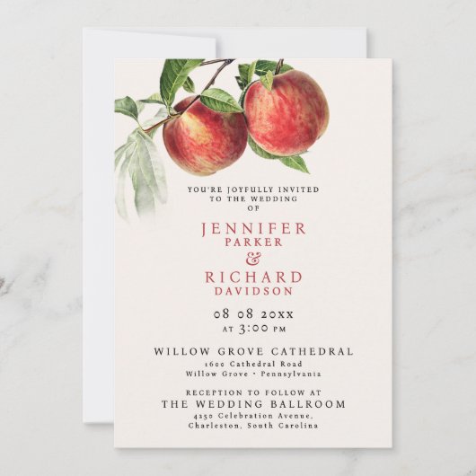 Elegante rustieke rode perzik vruchten botanische  kaart (Voorkant)