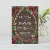 Elegante rustieke rode poinsettia bloemenhouten br kaart (Staand voorkant)