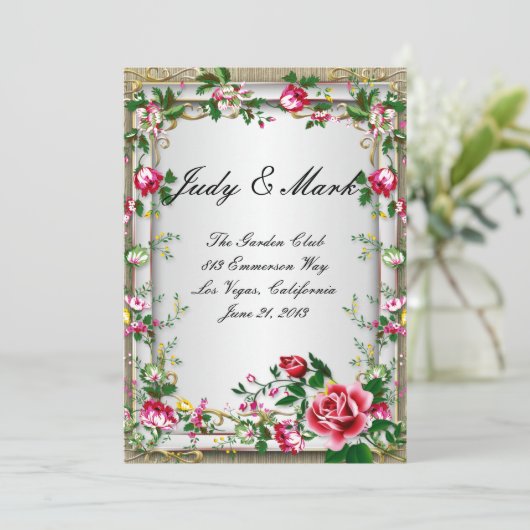 Elegante rustieke rode rozen bruiloft menu Kaart (Staand voorkant)