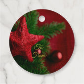 Elegante Rustieke Rode Ster op Pine Branch Gift La Bedankjes Labels (Achterkant)