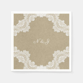 Elegante Rustieke Romantiek Witte Kanten en Kraft  Servet