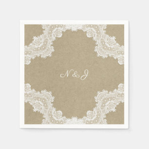 Elegante Rustieke Romantiek Witte Kanten en Kraft Servet