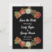 Elegante rustieke romantische boho zwart bloemenbr save the date (Voorkant)