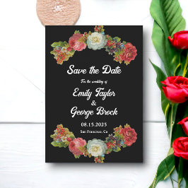 Elegante rustieke romantische boho zwart bloemenbr save the date