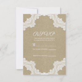 Elegante Rustieke Romantische Witte Kant en Kraft RSVP Kaartje