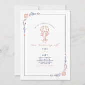 Elegante rustieke rood & blauw strand bruiloft kre kaart (Voorkant)