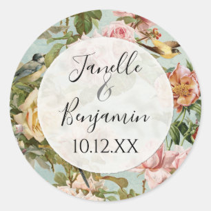 Elegante rustieke roze bloemenland vintage bruilof ronde sticker