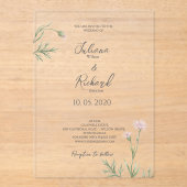 Elegante rustieke roze papaver bloemenbruiloft acryl uitnodigingen (Voorkant)