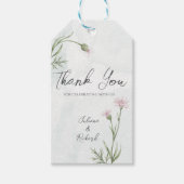 Elegante rustieke roze papaver bloemenbruiloft cadeaulabel (Voorkant)