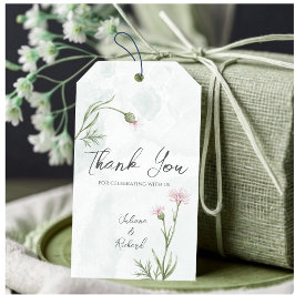 Elegante rustieke roze papaver bloemenbruiloft cadeaulabel