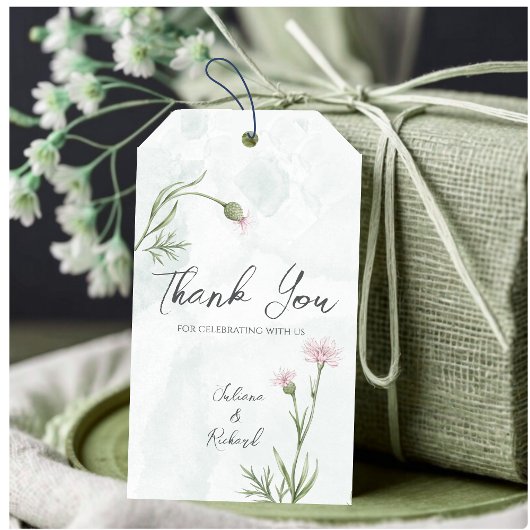 Elegante rustieke roze papaver bloemenbruiloft cadeaulabel