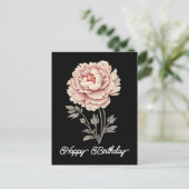 Elegante  rustieke roze pioen Happy Birthday Briefkaart (Staand voorkant)