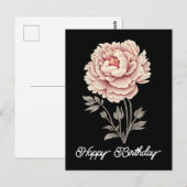 Elegante  rustieke roze pioen Happy Birthday Briefkaart (Voorkant / Achterkant)