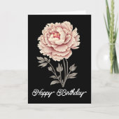 Elegante rustieke roze pioen Happy Birthday Kaart (Voorkant)