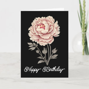 Elegante  rustieke roze pioen Happy Birthday Kaart