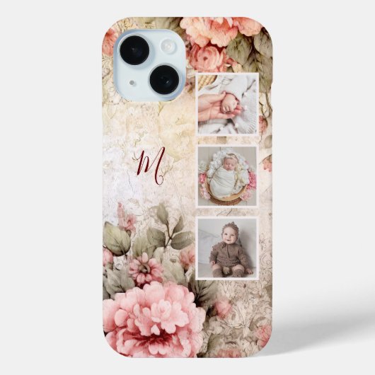 Elegante rustieke  Rozen, 3-foto's & Monogram Case-Mate iPhone Case (Achterkant)