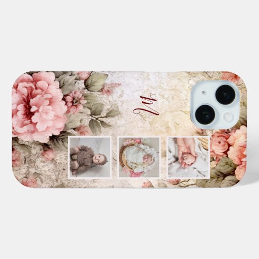 Elegante rustieke  Rozen, 3-foto's & Monogram Case-Mate iPhone Case (Achterkant (horizontaal))