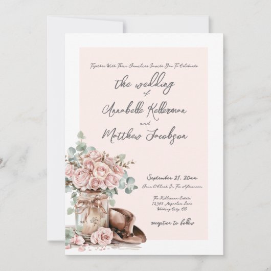 Elegante rustieke Rozen land Westerne bruiloft Kaart (Voorkant)
