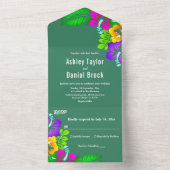 Elegante rustieke Rozen Zomergroene bloemenbruilof All In One Uitnodiging (Binnen)