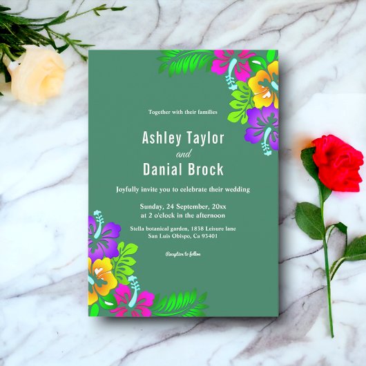 Elegante rustieke Rozen Zomergroene bloemenbruilof Kaart