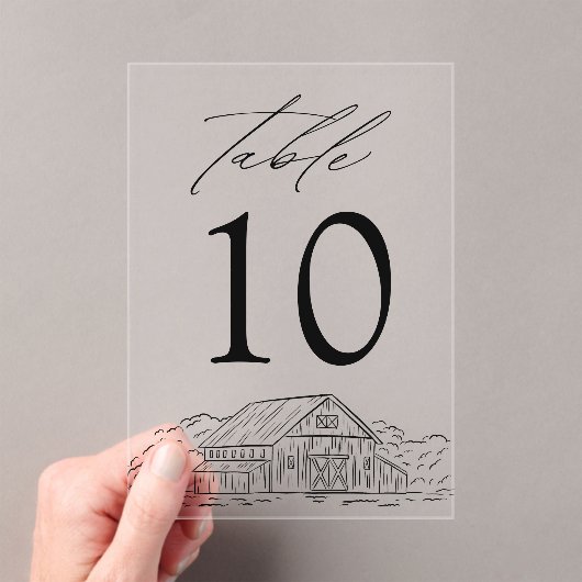 Elegante rustieke schuur Acryl Trouwtafel Nummer Acryl Uitnodigingen (Insitu (Draagbaar))