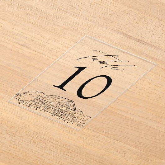 Elegante rustieke schuur Acryl Trouwtafel Nummer Acryl Uitnodigingen (Laagn)