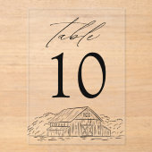 Elegante rustieke schuur Acryl Trouwtafel Nummer Acryl Uitnodigingen (Voorkant)