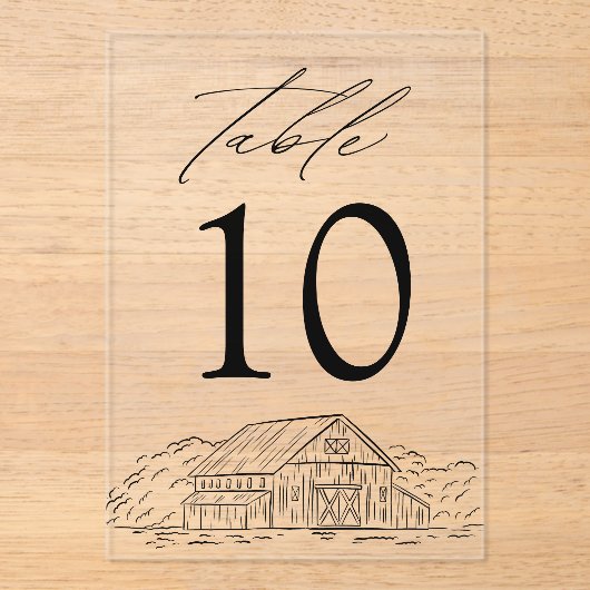 Elegante rustieke schuur Acryl Trouwtafel Nummer Acryl Uitnodigingen (Voorkant)