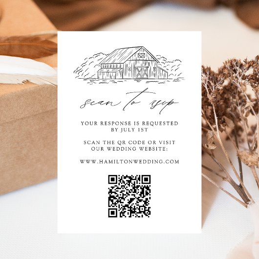 Elegante Rustieke Schuur Bruiloft QR Code Website  Informatiekaartje