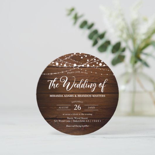 Elegante rustieke schuur hout string verlichting b kaart (Staand voorkant)