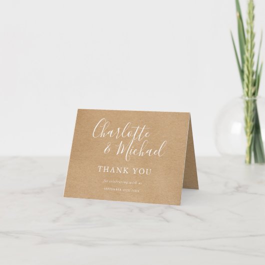 Elegante Rustieke Signature Bruiloft Bedankkaart (Voorkant)
