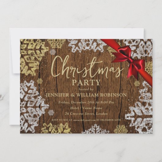 Elegante rustieke sneeuwvlokken kerstfeest kaart (Voorkant)