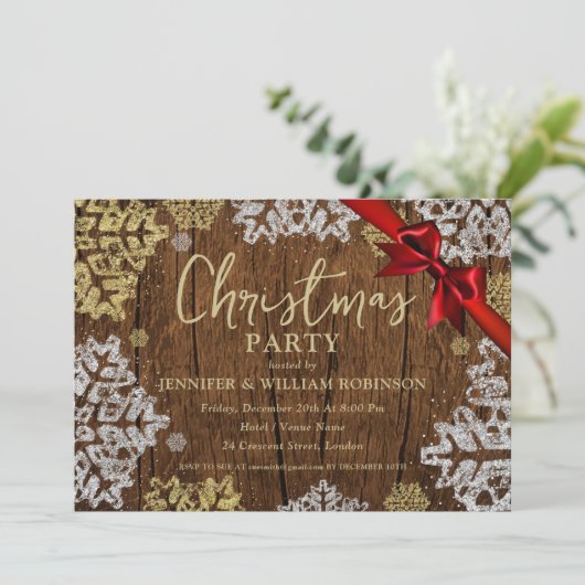 Elegante rustieke sneeuwvlokken kerstfeest kaart (Staand voorkant)