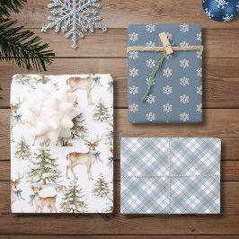 Elegante Rustieke Stofblauwe Kerstmis Inpakpapier Vel