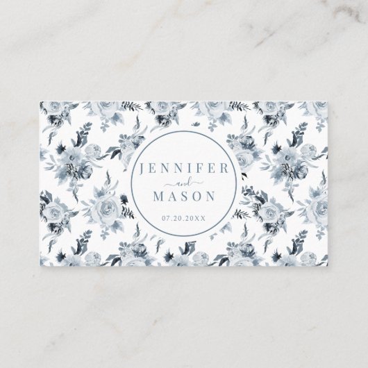 Elegante rustieke stoffige blauwe grijze bloemenbr plaatskaartje (Achterkant)