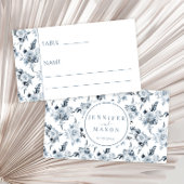 Elegante rustieke stoffige blauwe grijze bloemenbr plaatskaartje