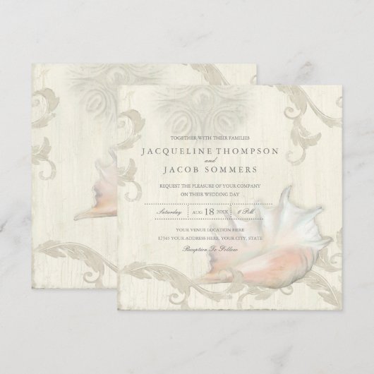 Elegante rustieke strand zeeschelp shell hout kuns kaart (Voorkant / Achterkant)