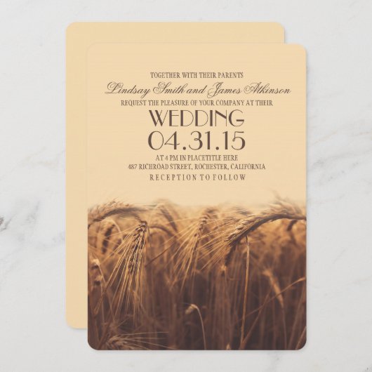 Elegante rustieke tarwe bruiloft uitnodigingen (Voorkant / Achterkant)