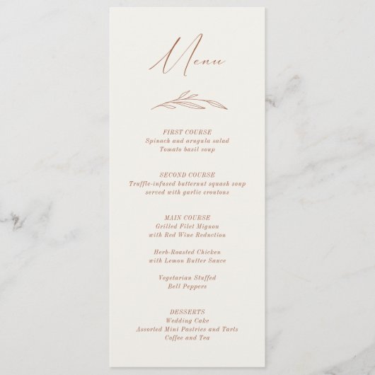 Elegante rustieke terracotta bloemenbruiloft menu (Voorkant)