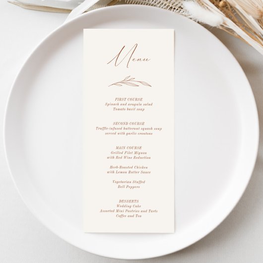 Elegante rustieke terracotta bloemenbruiloft menu