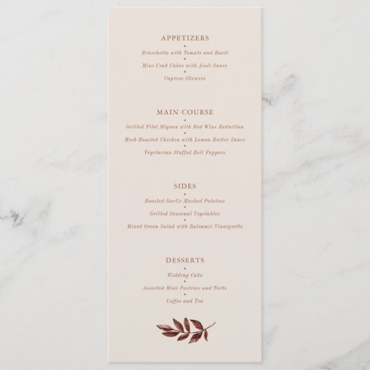 Elegante rustieke terracotta bloemenbruiloft menu (Voorkant)