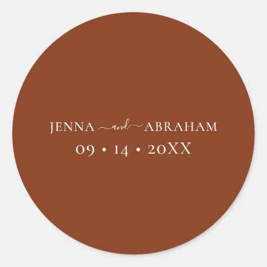 Elegante rustieke terracotta bruiloft envelop afdi ronde sticker (Voorkant)